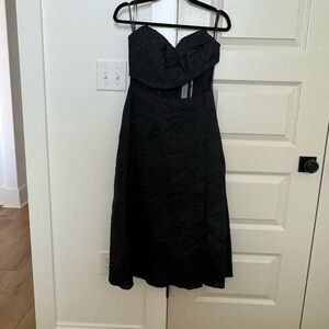 Strapless Black Midi Dress with Subtle Jacquard Texture